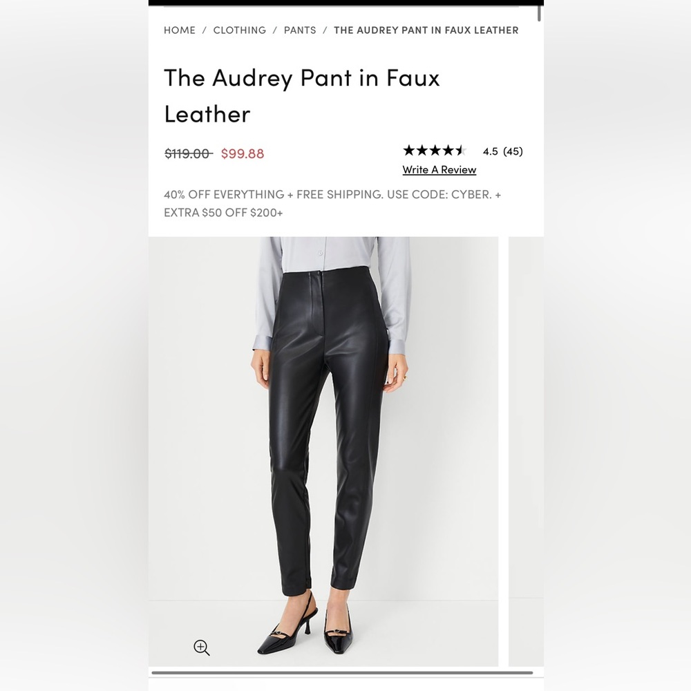 NWT Ann Taylor Audrey black faux leather pants high rise ankle zip size 2
